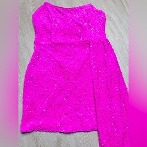 Fashion Nova Barbiecore Pink Sequin Strapless Bodycon Dress L